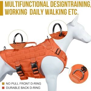 Heavy-Duty Orange No-Pull Dog Harness with Dual D-Rings